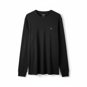 Volcom Black Waffle Knit Thermal Long Sleeve Shirt Men's Large